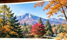 紅葉と山の風景
